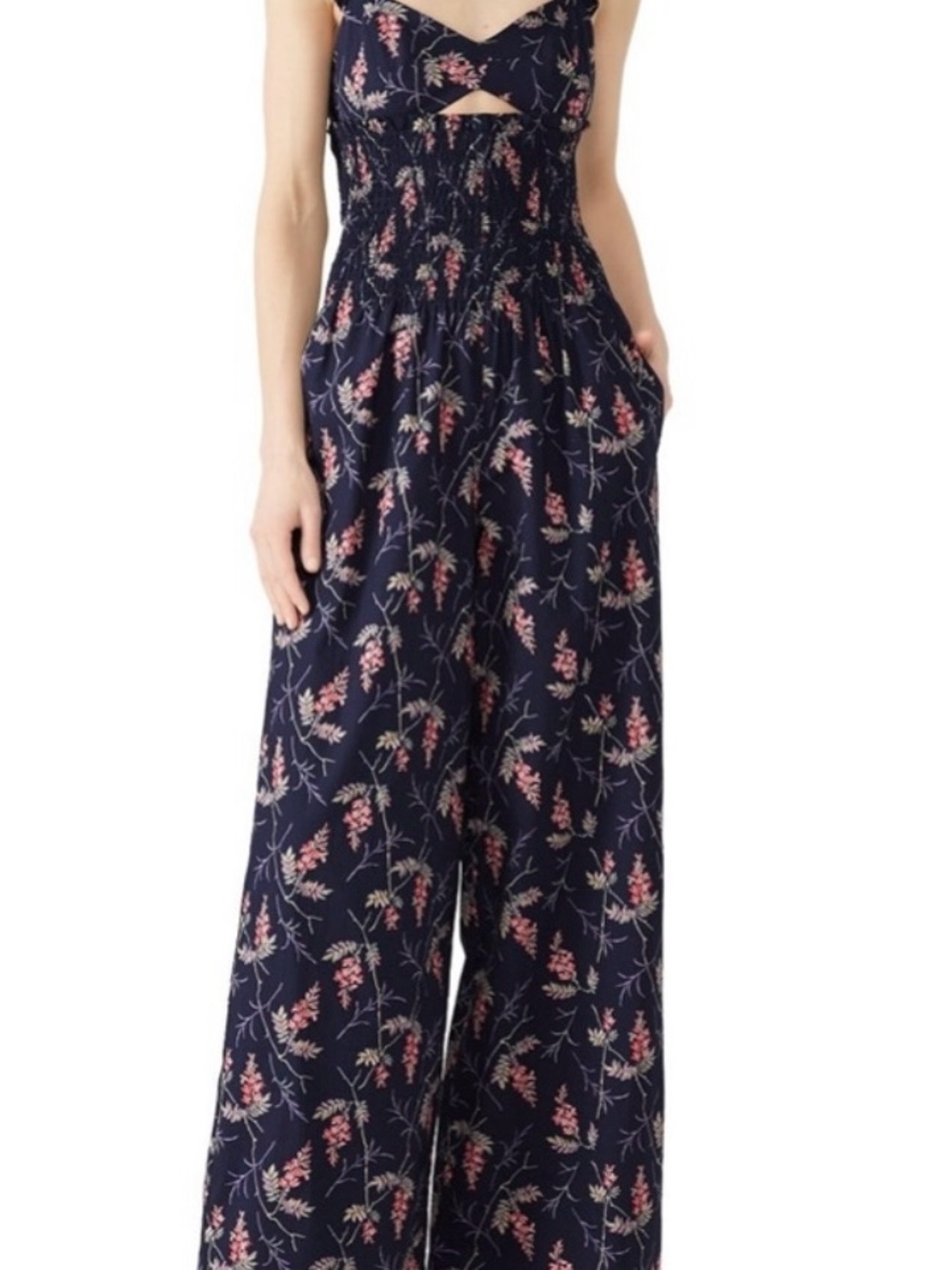 Rebecca Taylor Navy Floral Wide-Leg Jumpsuit